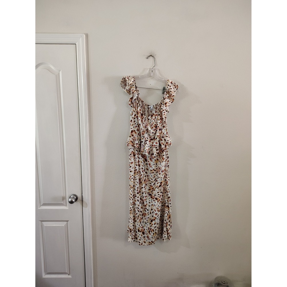 Sofia Jeans by Sofia Vergara Abstract Animal Print Peplum Midi Dress Womens M